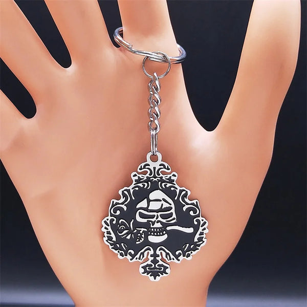 Stainless Steel Locomotive Skull Rose Keyring Poker Lucky Ace of Key Spades Chains