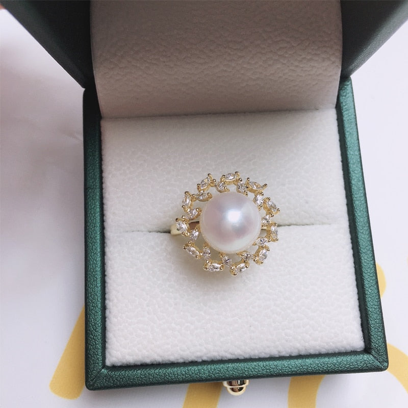 Round Pearl Ring 14K Gold Gild Design Pearl Base Jewelry For Women