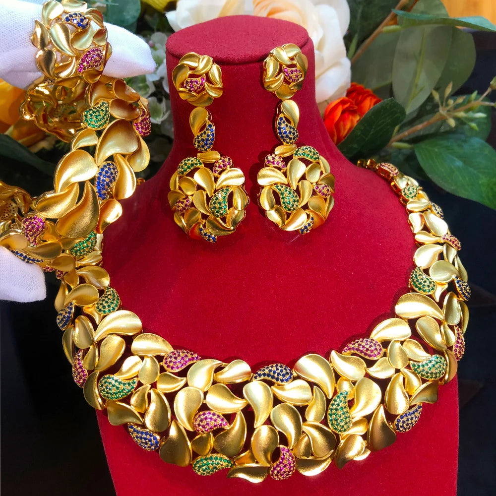 Famous Brand Trendy Luxury African 4 Jewelry Sets For Women Wedding Party Bridal Jewelry Set Gift