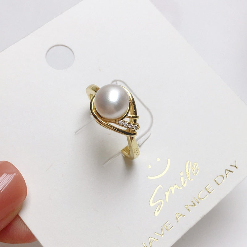 New Trendy Pearl Ring Natural Freshwater Pearl 925 Sterling Silver Ring For Women