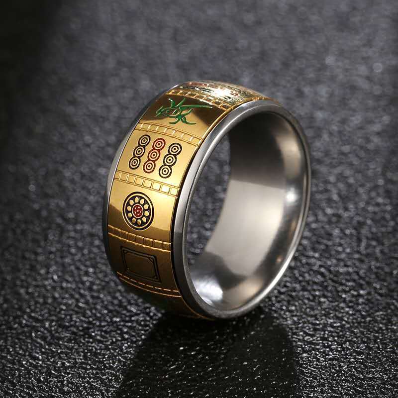 Chinese Character Mahjong Rotatable Ring Anxiety Fidget Rings