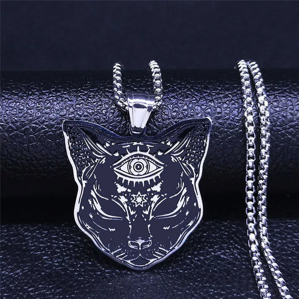 Witchcraft Eyes Cat Stainless Steel Necklace Mysterious Divination Baphomet Occult Necklace