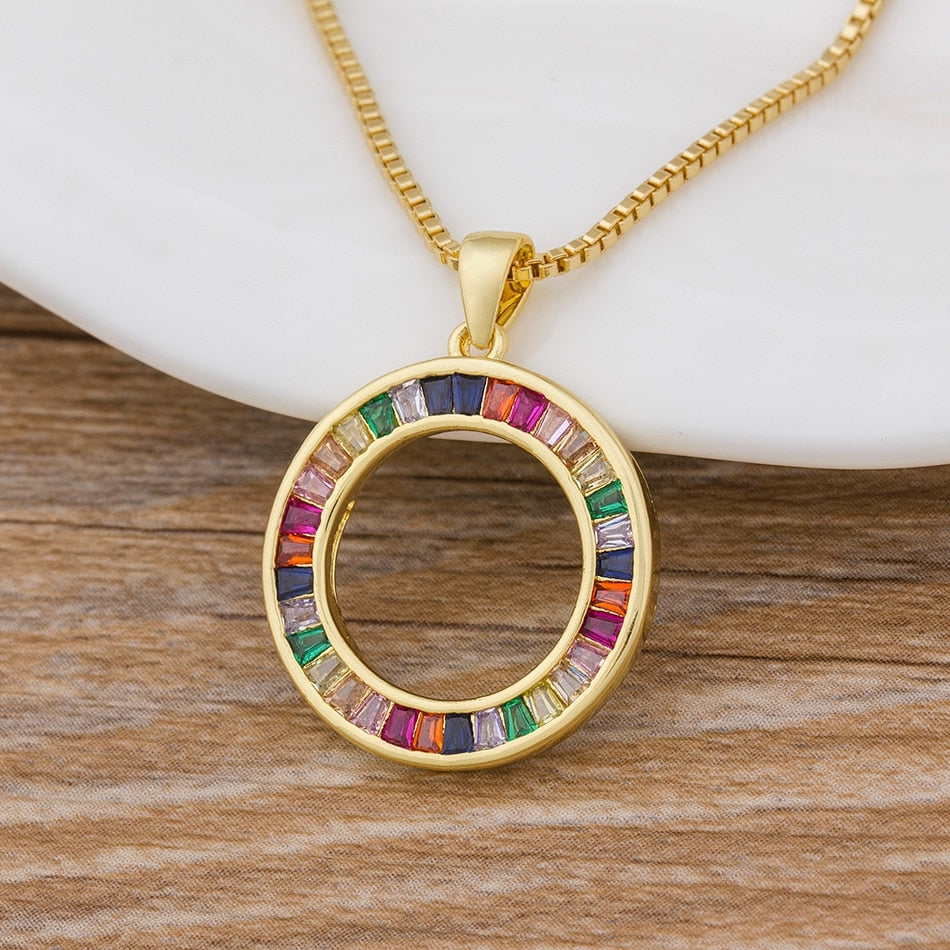 Fashion Rainbow Necklace Multicolor Pendants Charm Gold Color Jewelry Long Chain Necklace