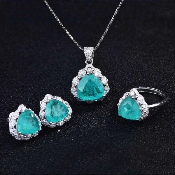 Vintage Simulation Triangle Paraiba Tourmaline Jewelry Sets For Women Pendant Necklaces