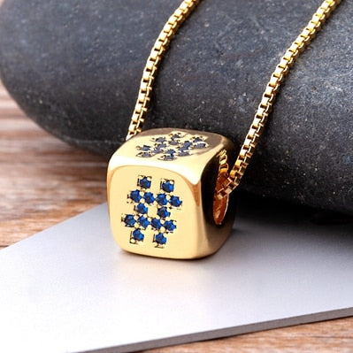 New Luxury Cute Cube Dice Heart Necklace Copper Zircon Gold Color Chain Necklace For Women