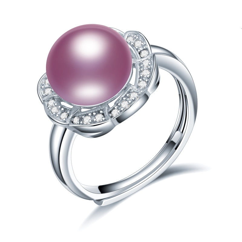 Round eight-petal flower 10-11mm natural freshwater pearl ring for women gift