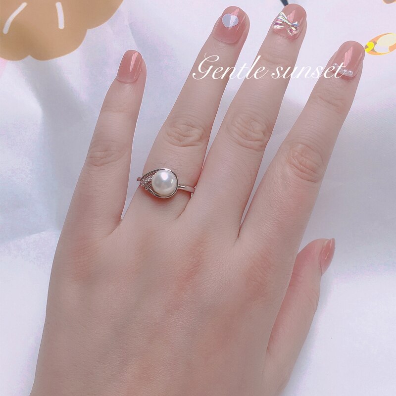 New Trendy Pearl Ring Natural Freshwater Pearl 925 Sterling Silver Ring For Women