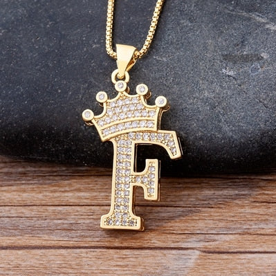 New Design 26 Letters A-Z Zircon Crown Initial Alphabet Pendant Necklace