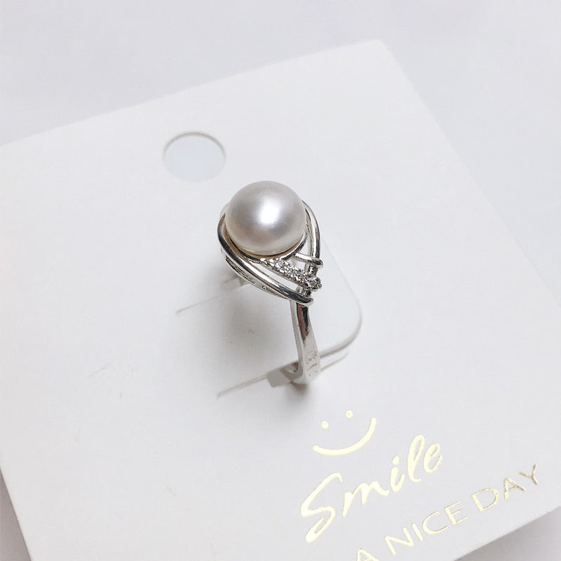 New Trendy Pearl Ring Natural Freshwater Pearl 925 Sterling Silver Ring For Women