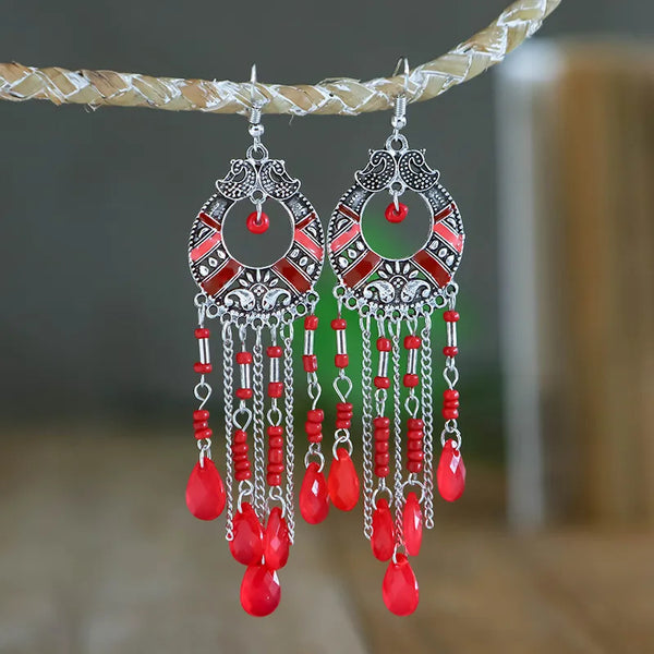 Bohemian Long Crystal Tassel Earrings for Women