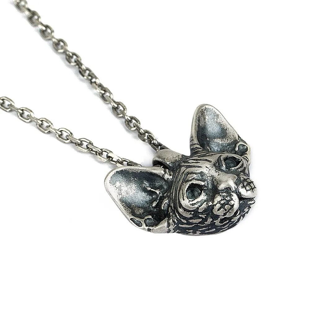 925 Sterling Silver Sphinx hairless Siamese Cat With Blue Eyes Pendant Necklace For Men Women