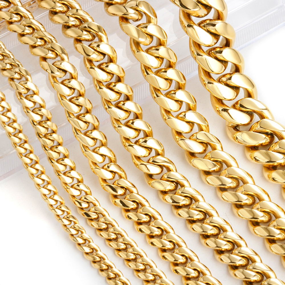 Desian Hip-Hop Golden Curb Cuban Link Chain Necklace for Men and Women