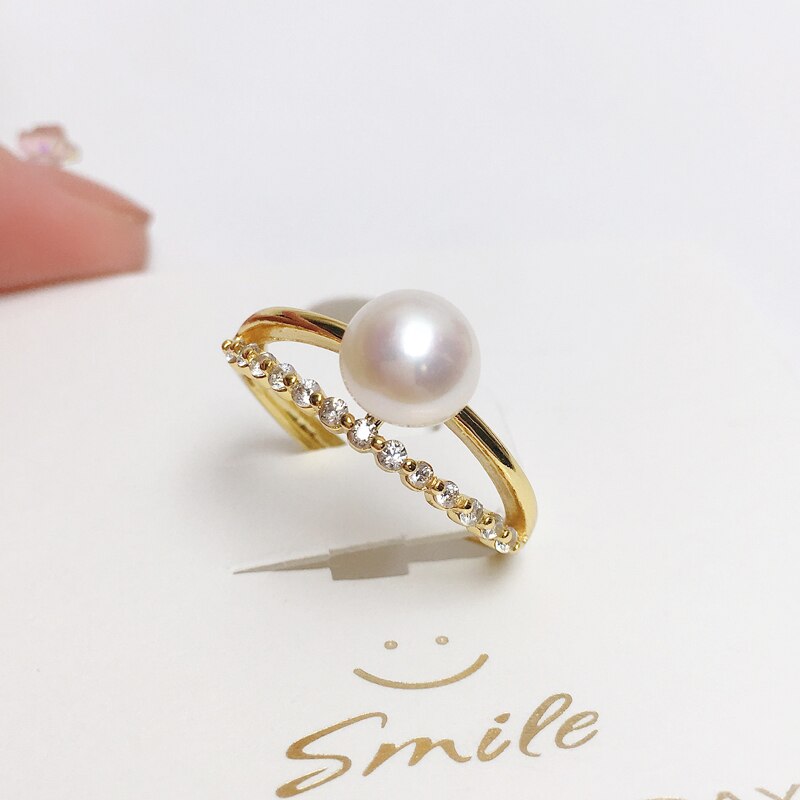 New Trendy Pearl Ring Natural Freshwater Pearl 925 Sterling Silver Good Quality Zircon Ring