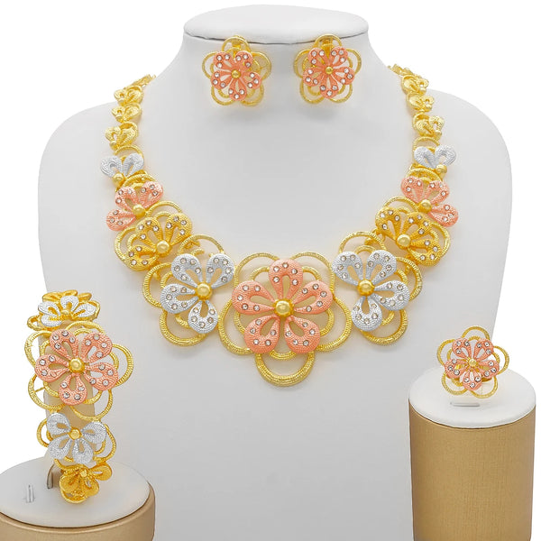 Colourful Flower Jewelry Set Gold Color For Women