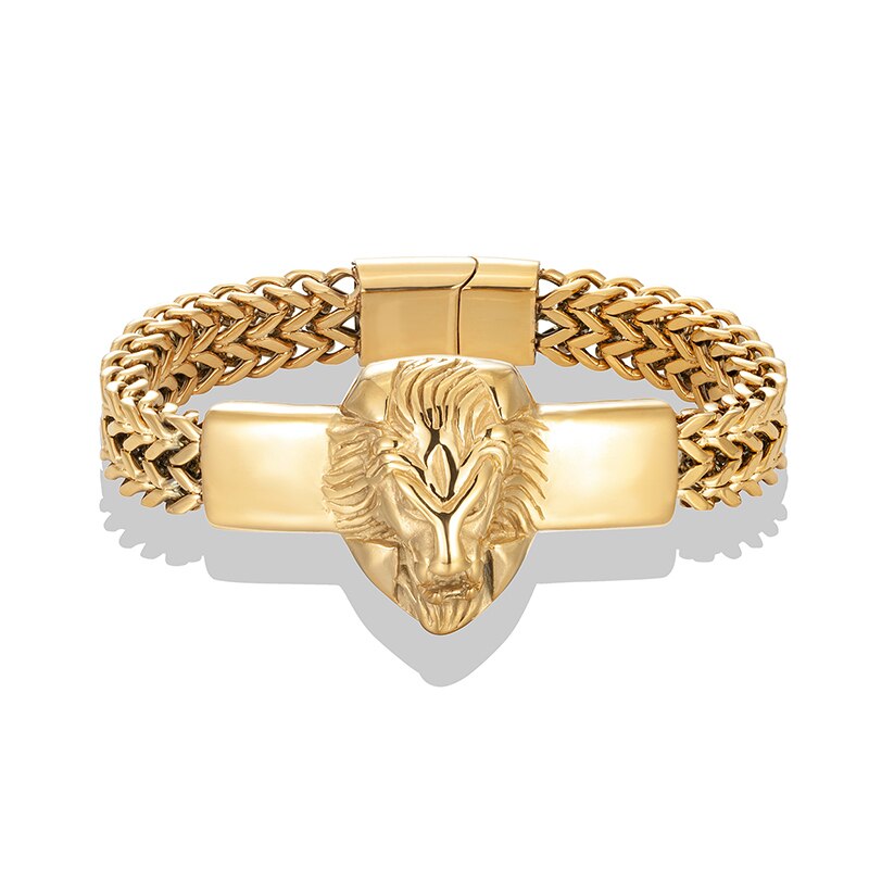 Stainless Steel Men Gold Lion Chain Bracelet