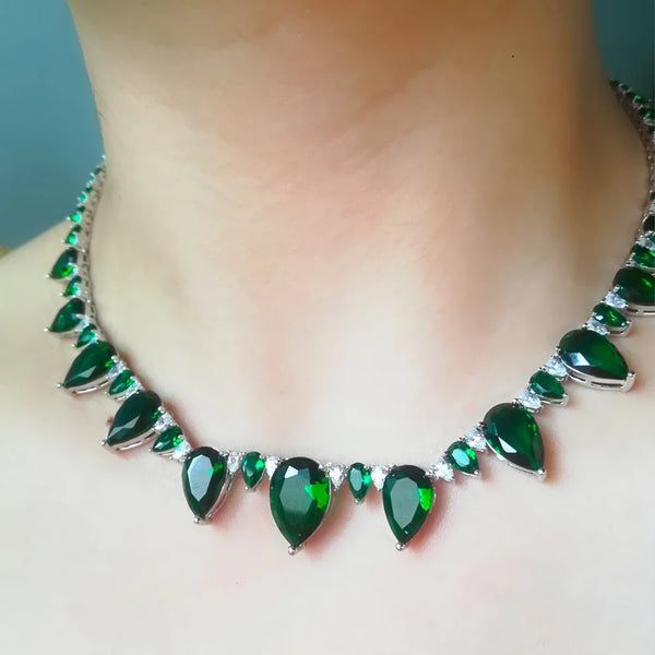 Luxury Exquisite Trendy Shiny Green Clear Necklace Bracelet Jewelry for Women Girl