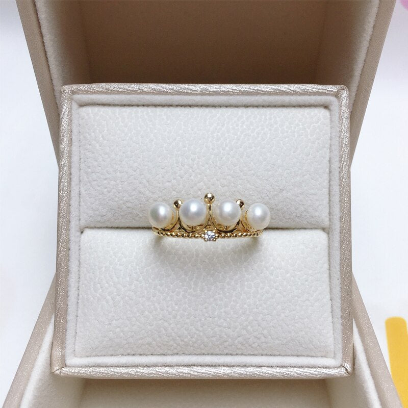 New Vintage Design Pearl Ring 14K Gold Filled Crown Many Real Natural Pearls Engagement Ring