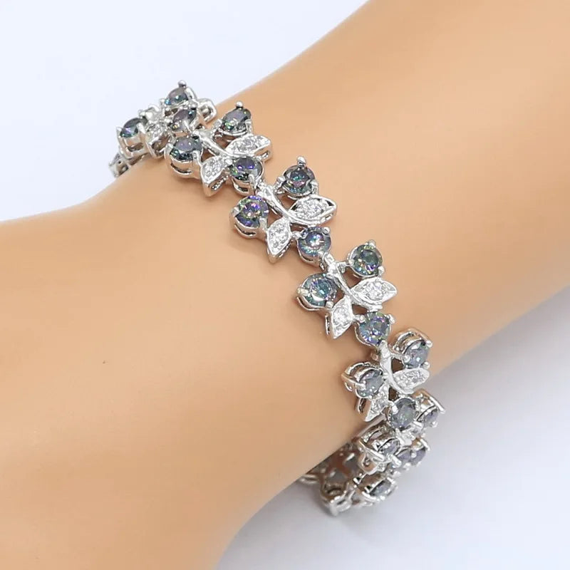 Silver Color Rainbow Zircon Bracelet Earrings Rings Necklace Pendant Gift