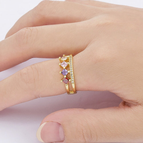 Top Quality 12 Styles Gold Color Rainbow CZ Crown Rings