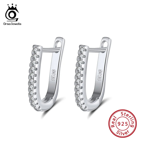 Silver Women Earrings AAA Cubic Zircon Sparkling Stone Small Hoop Earring