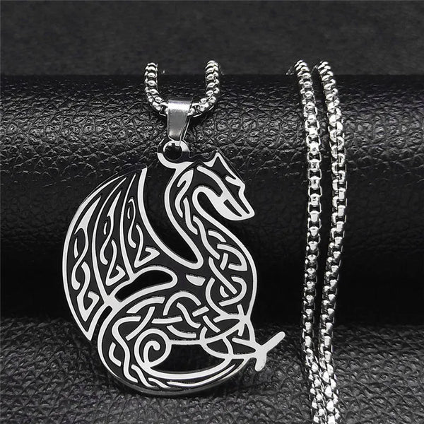 Irish Knot Dragon Stainless Steel Statement Necklaces Men Silver Color Necklaces