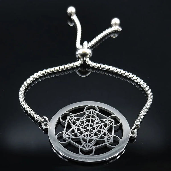 Yoga Hindu Buddhism Flower of Life Crystal Stainless Steel Bracelet Women