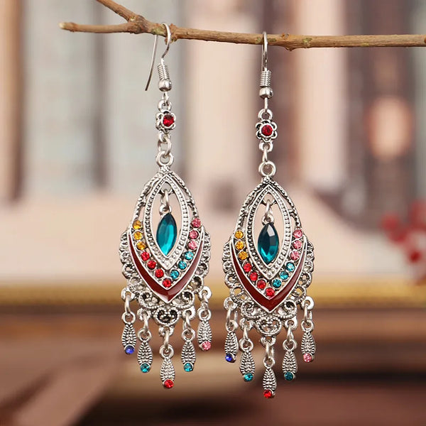 Bohemian Ethnic Colorful Rhinestone Acrylic Drop Earrings for Women