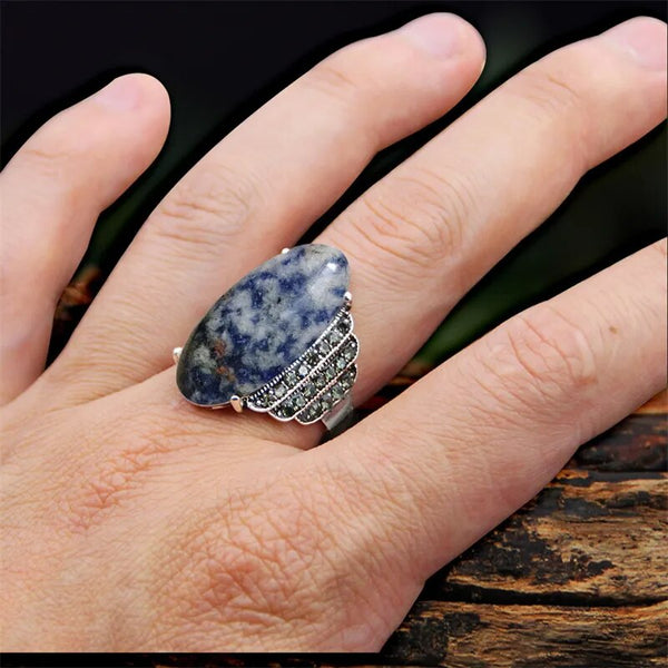 Vintage Eye Shape Natural River Stone Rings For Women