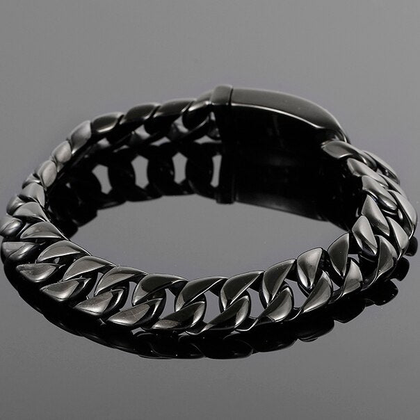 Polished Brushed Matte Black Stainless Steel Bracelet For Men