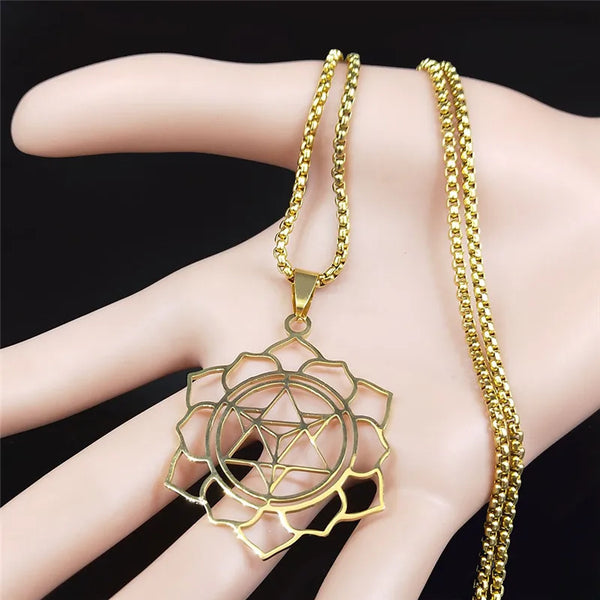 Yoga Flower of Life Stainless Steel Long Necklaces Women/Men Gold Color Pendants Necklaces