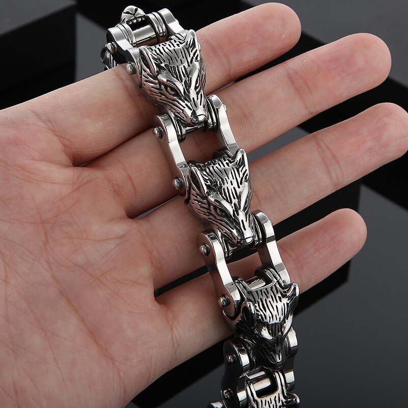 Massive Wolf Head Bracelet For Men