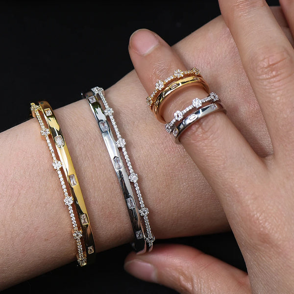 Trendy Gorgeous Scalable Adjustable Openning Bangle Ring Jewelry Set for Women