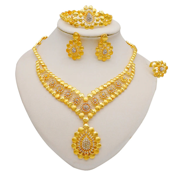 Dubai Nigerian Wedding Bridal Necklace Bracelet Earrings Ring Set