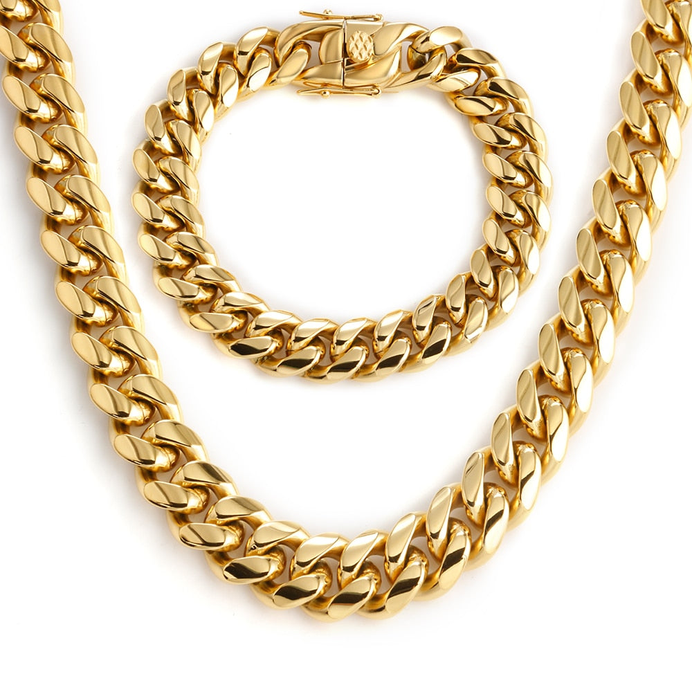 Desian Hip-Hop Golden Curb Cuban Link Chain Necklace for Men and Women