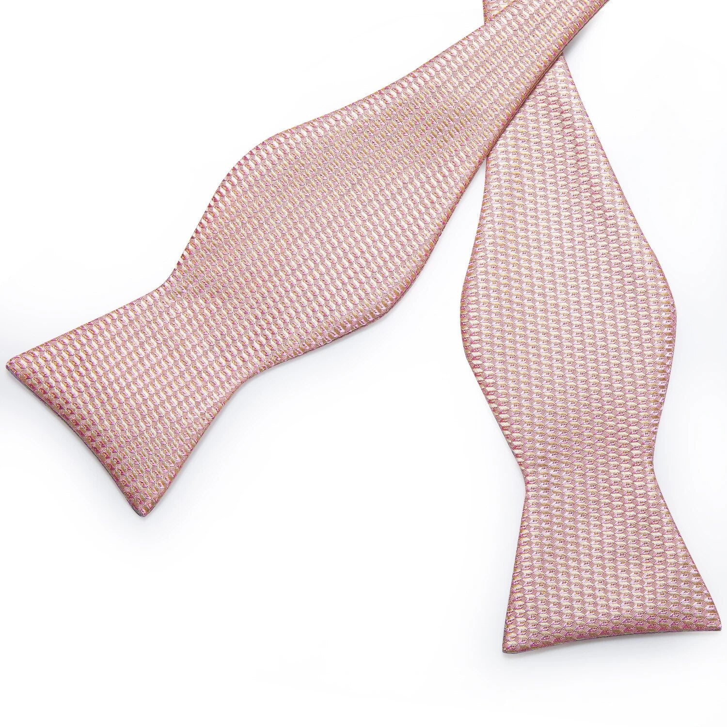 Men's Pink Solid Self Tie Bow Tie Pocket Square Cufflinks Brooch Set