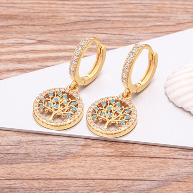 Luxury Bohemian Copper Zircon Gold Color Evil Eye Hoop Earrings for Women