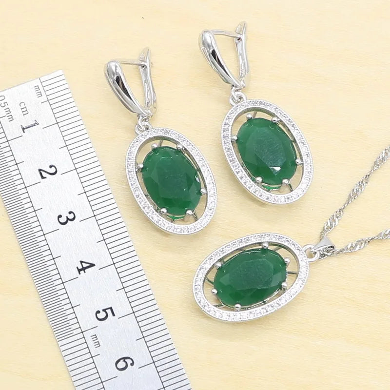 New Green Semi-precious Silver 925 Jewelry Sets for Women