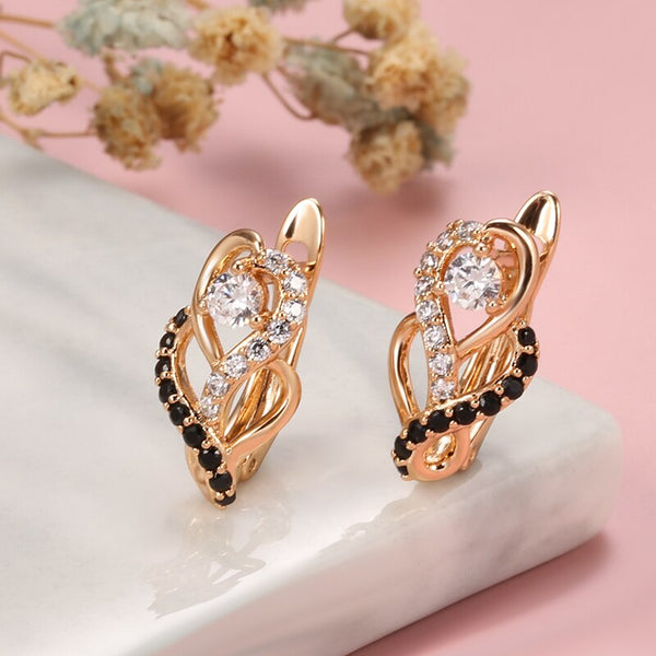 New 585 Rose Gold Black Zircon Earrings