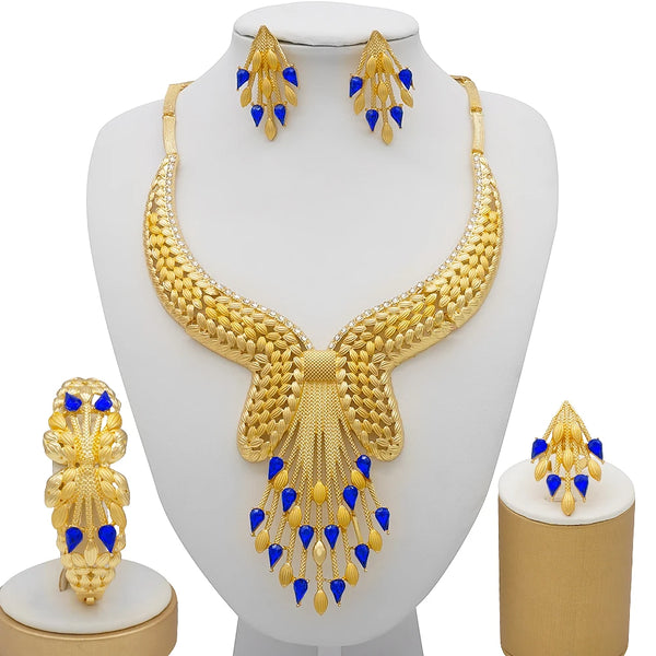 African bridal wedding gifts for women Saudi Arab Necklace Bracelet earrings ring set