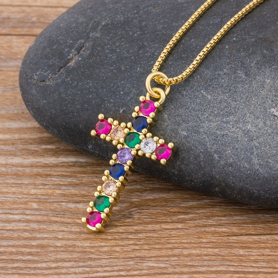 Fashion Rainbow Necklace Multicolor Pendants Charm Gold Color Jewelry Long Chain Necklace