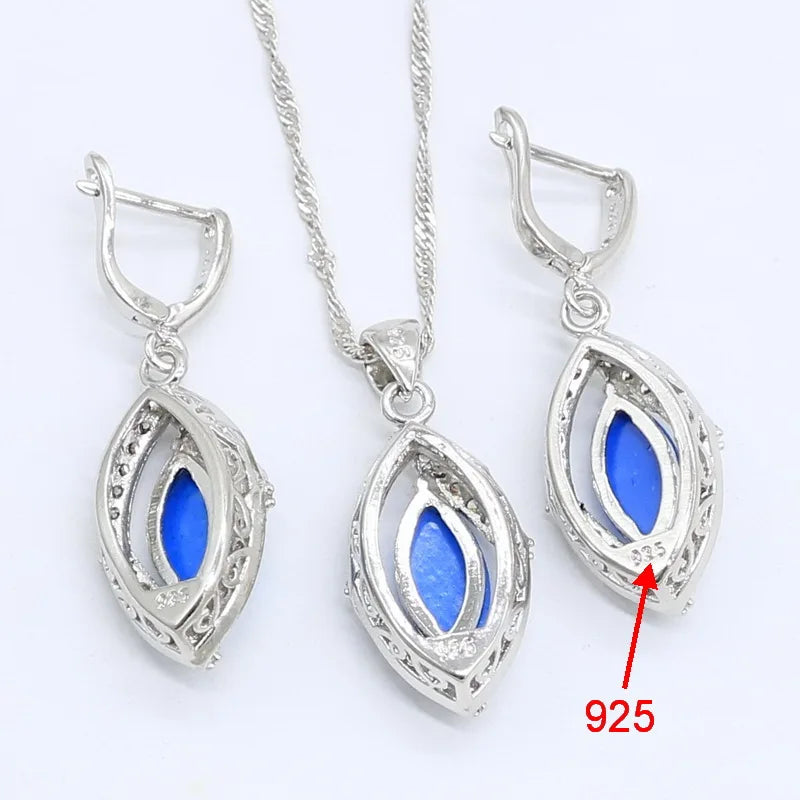 Blue Opal Earrings Rings Necklace Pendant Zircon Bracelet Gift