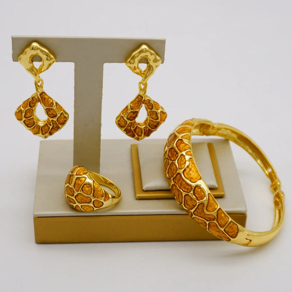 Fashion Russian 3pcs Shiny Brazilian Gold Color Jewellery Set For women