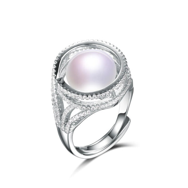 170 Zircon 10mm Genuine Natural Pearl Ring,925 Sterling Silver Rings for Women