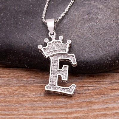 Fashion Luxury A-Z Crown Alphabet Pendant Chain Necklace