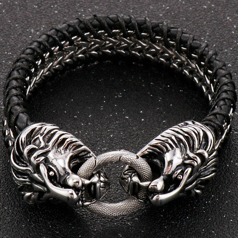 Stainless Steel Lion Head Charm Bracelet for Men