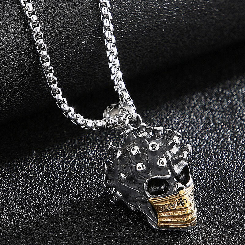 Stainless Steel Gothic Biker Skull Men Pendant Necklace