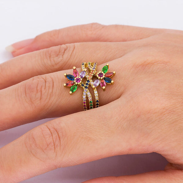 Fashion Multi-layer Adjustable Design Elegant Flower Rings for Women