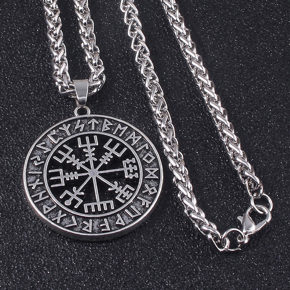 Vintage Stainless Steel Viking Compass Pendant Necklace Men