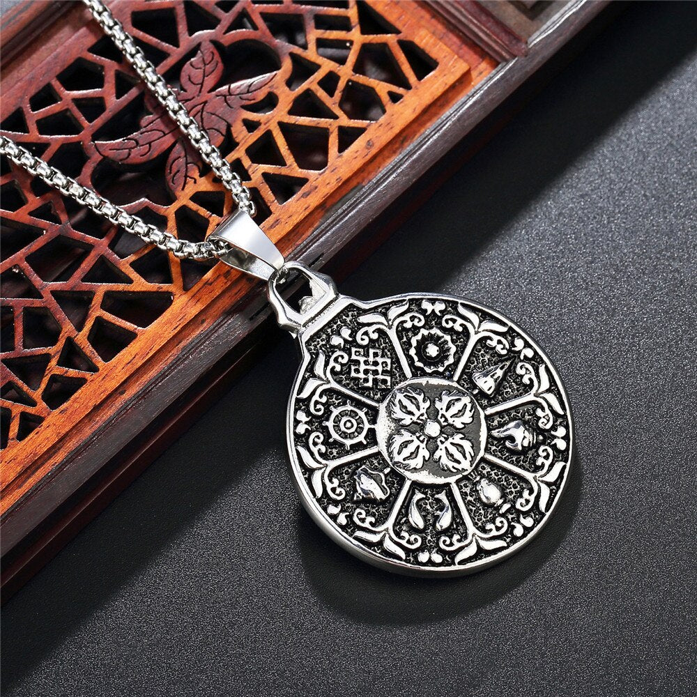 Retro Amulet Nine Palaces Bagua Pendant Stainless Steel Zodiac Men Necklace