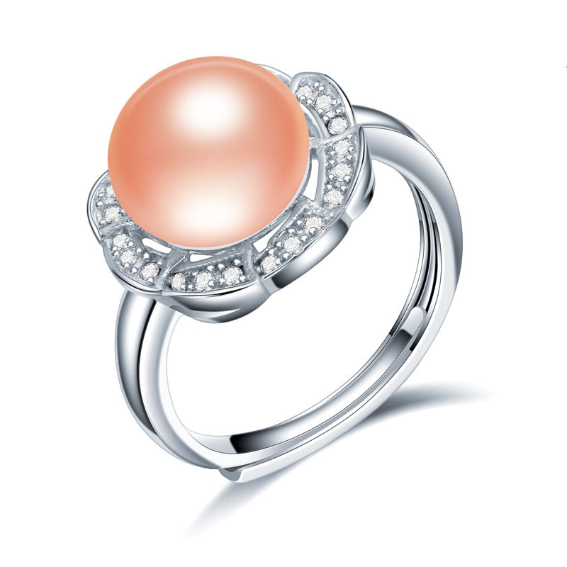 Round eight-petal flower 10-11mm natural freshwater pearl ring for women gift